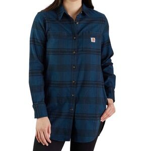 Carhartt Rugged Flex Shirt Womens, size XS Blue Plaid Button-Up Flannel